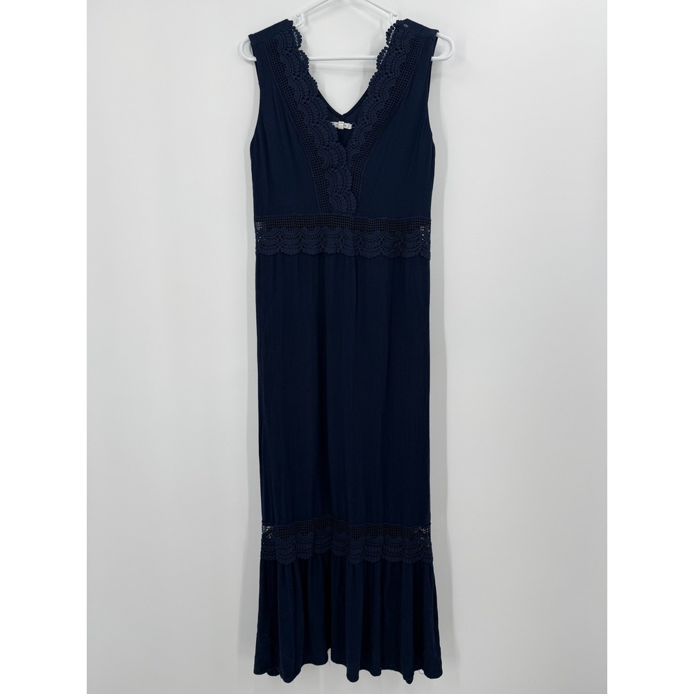 Maurices Navy Blue Crochet Trim V‎ Neck Sleeveless Maxi Dress Women's Size L